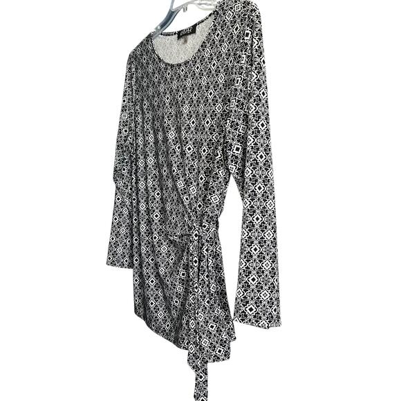 KASPER LONG SLV PULL-OVER ROUND NECK SIDE TIE BLOUSE, WOMENS, XL, BLACK/WHITE - Picture 5 of 12